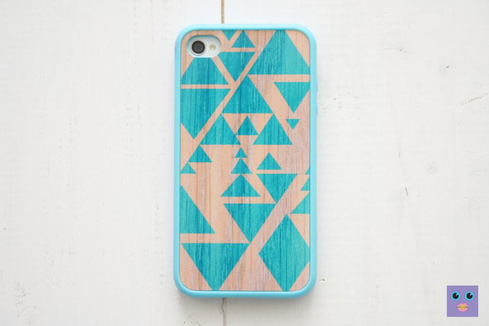 Iphone 4, 4s Case - Triangle Geometric / Teal On Wood