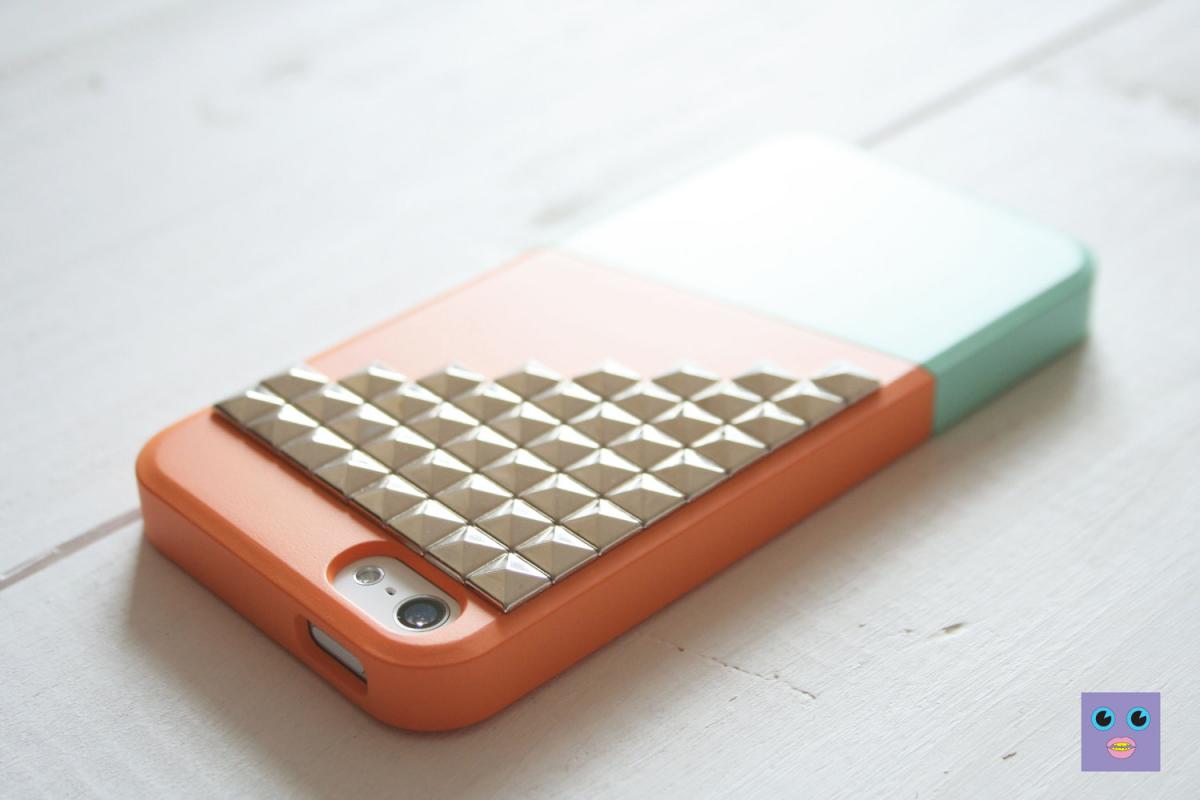 Iphone 5 Case - Color Block Case - Green Orange / Silver Studs